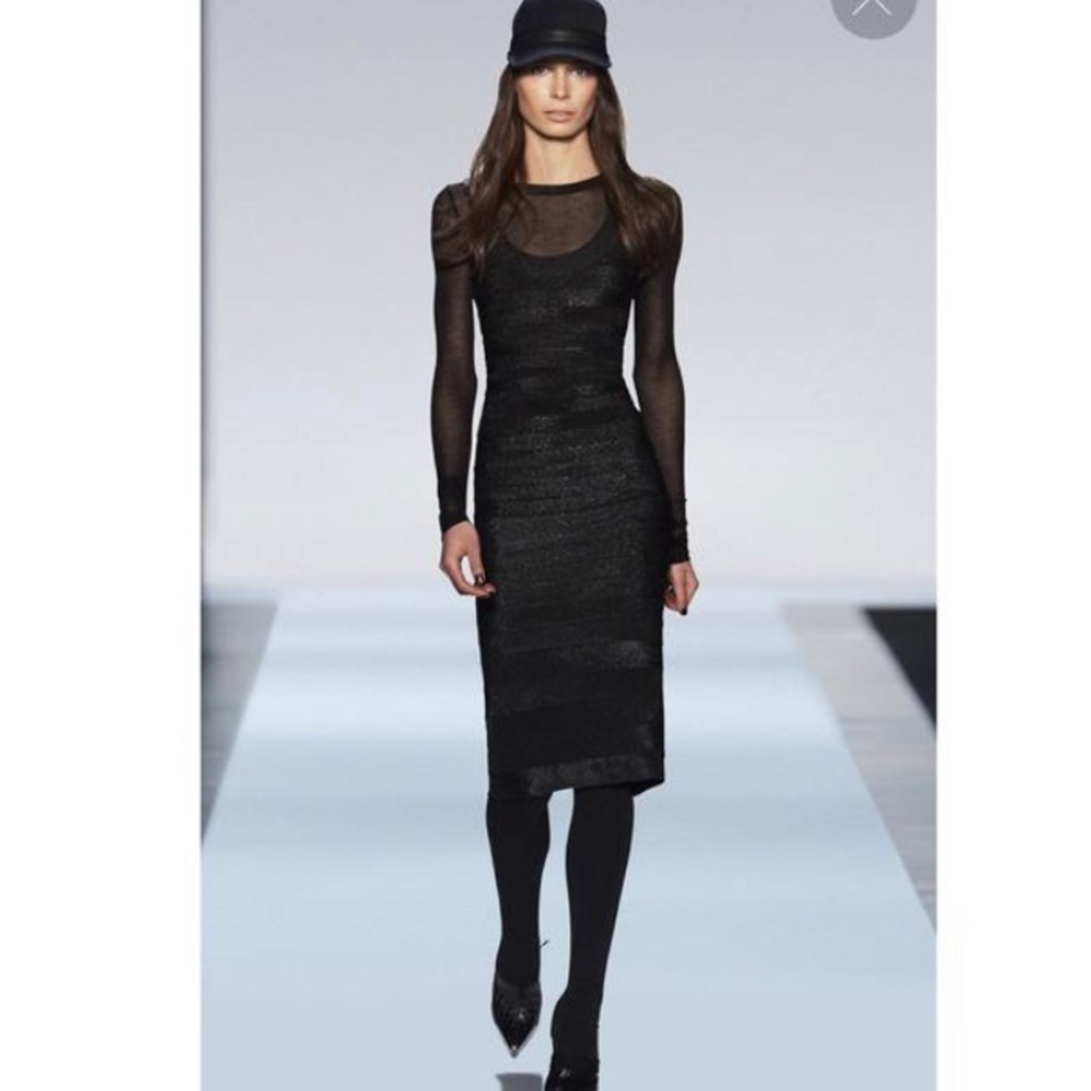NWOT Herve Leger Black Textured body-con dress - Picture 8 of 9